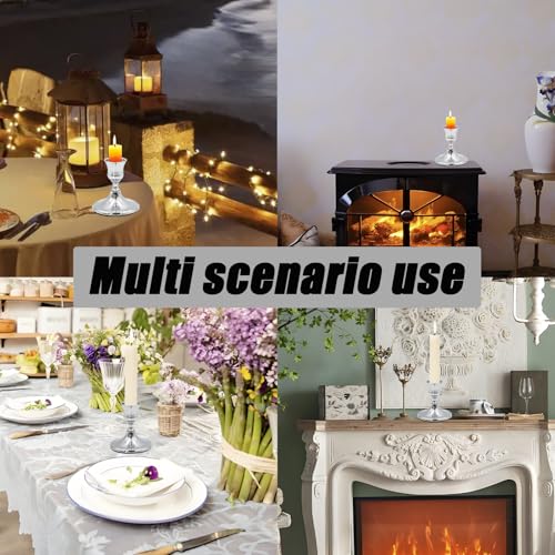 2 Pcs Silver Taper Candle Holders 2.8 Inch Vintage Short Skinny Metal Candlestick Holders for Table Centerpieces - color: Silver