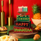 Yuntau 4 Pcs Happy Kwanzaa Table Decorations Kwanzaa Tiered Tray Decor Rustic African Candlestick Wood Block Tabletop Sign Gift Centerpiece Farmhouse Table Decor for Home Office Party Supplies - style: Candlestick