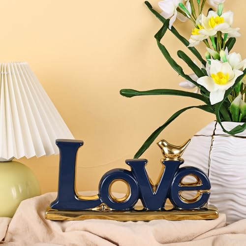 Love Sign Decoration,Blue and Gold Love Signs for Home Decor Statue,Modern Bird Sculpture Personalized Love Decor,Gold Style Figurine Decorative Ornaments for Living Room,Bedroom,Desktop,Cabinets - color: Blue, style: Love