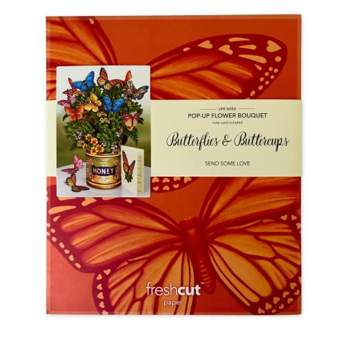 Freshcut Paper Pop Up Cards, Butterflies & Buttercups, 12 Inch Life Sized Forever Flower Bouquet 3D Popup Greeting Card, Birthday Cards, Thank You Card, Blank Notecard & Envelope - color: Butterflies & Buttercups, size: Classic