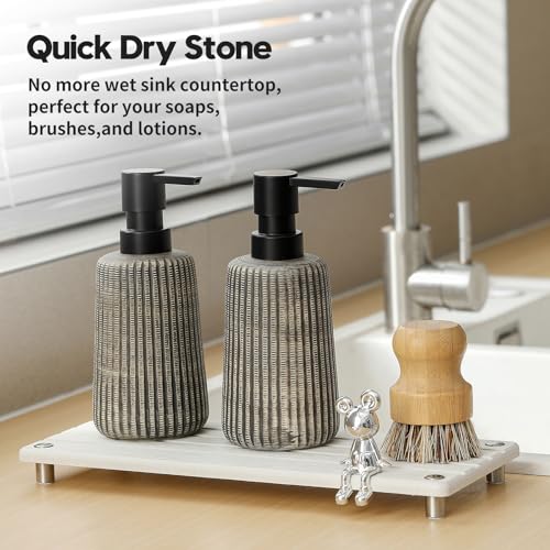 Razborci Instant Dry Sink Caddy Kitchen Sink Organizer, Quick Drying Stone Tray Diatomite Sponge Holder Soap Dish, Bathroom Countertop Fast Dry Water Absorbing Vanity Rack, Beige,12" x 5" - color: 1. Greige, size: 12" x 5" x 1"