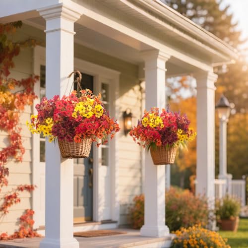 Grunyia 20 Bundles UV Resistant Artificial Fall Flowers for Outdoor - No Maintenance Thanksgiving Decor with Orange Blooms, Faux Silk & Plastic Plants for Porch, Yard (Fall Coffee Mix) - color: Fall Coffee Mix