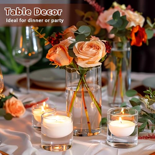 UPBUD 6 Inch Glass Cylinder Vases for Centerpieces | 12Pcs Clear Small Flower Vase for Wedding Decorations, Floating Candle Vases in Bulk, Hurricane Candle Holders for Table, Home Décor - color: 6 Inch