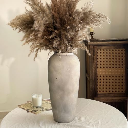 15 Inch Farmhouse Ceramic Rustic Vase, White Grey Flower Vases for Centerpieces & Home Decor, Handmade Pottery Vases for Living Room, Bedroom & Wedding Decor, Vintage Ceramic Vase for Gifts - color: White Gray, size: Large