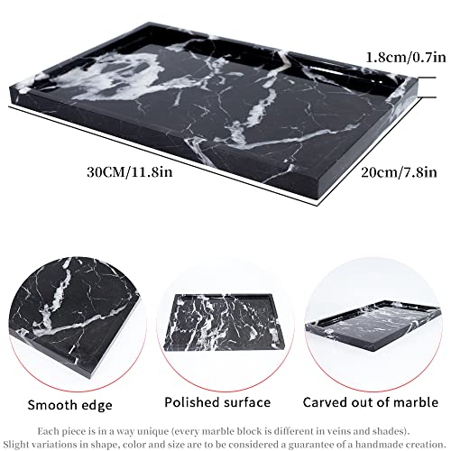 100% Natural Marble Serving Tray Luxury Marble Storage Tray for Home Decor Stone Tray for Bathroom/Kitchen/Vanity/Dresser,Plate Holder for Tissues, Candles, Towel - color: Marble Tray-calacatta Black