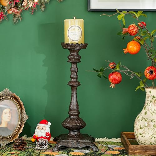 Sungmor Heavy Duty Cast Iron Candlestick Holders - Handcrafted Vintage Candelabra - 37CM/15Inch Tall 1-Head Candle Holder - Decorative Pillar Candle Stand for Christmas Birthday Wedding Home Party - color: Tall: 14.6in. - 1pc