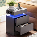 LIKIMIO Night Stand with Charging Station, Modern Grey Nightstand with LED Light and Drawers, Bedside Tables/End Table for Bedroom - color: Grey
