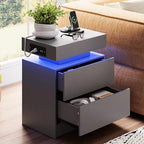 LIKIMIO Night Stand with Charging Station, Modern Grey Nightstand with LED Light and Drawers, Bedside Tables/End Table for Bedroom - color: Grey