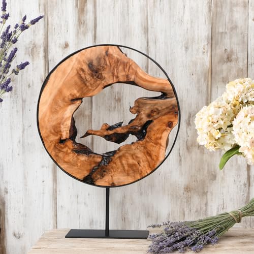 WELLAND Round Cedar Wood Sculpture 13.77" W x 13.77" D x 14" H, Wood Tabletop Sculpture, Irregular Shape décor for Living Room, Bedroom, Home Office - size: Extra Large