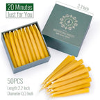 20 Minute Pure Beeswax Candles, Drip-Free Meditation Candles, Mini Taper Candles, Set of 50 Without Brass Candle Holders - color: 50PCS