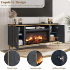 Fluted Fireplace TV Stand Up to 80" TVs, Modern Entertainment Center with 30" Electric Fireplace, Luxury Media Console with Adjustable Shelves for Living Room, Navy Blue - color: Navy Blue