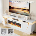LEMBERI 70" Fireplace TV Stand for TVs up to 80 Inches with White 36'' Electric Fireplace & Remote, Modern Entertainment Center with LED Light,Woodeen TV Console for Living Room, 8 Acrylic Posts, Wht - color: White With White Fireplace (Acrylic Posts), si