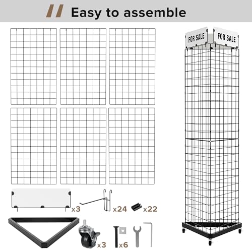 Triangular Grid Wall Panels for Vendor Booth - Gridwall Display Stand with Accessory 24 Hooks, 1 Set Display Racks for Vendor Events (Black)