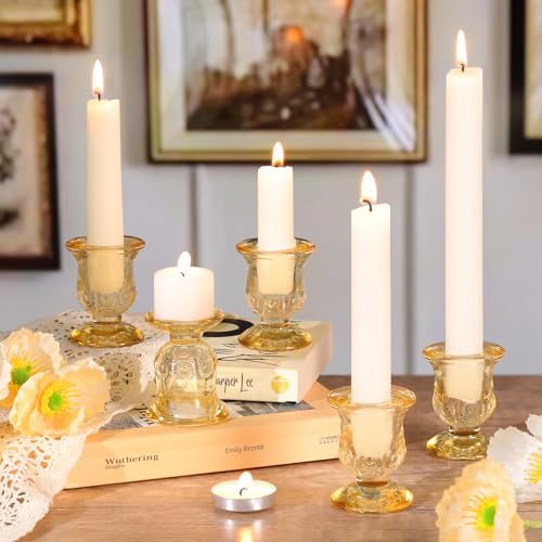 10pcs Gold Candlestick Holders, Glass Taper Candle Holders for Table Centerpiece Decor, Wedding, Birthday, Gift - color: Gold