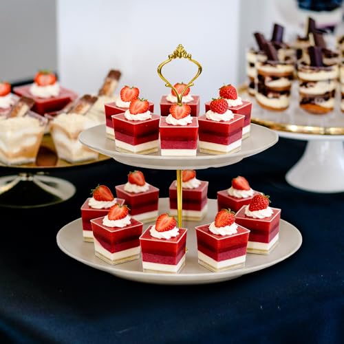 Lucky Will Beige Tiered Dessert Serving Tray for Kid's Party Supplies Favors 3 Tier Cupcake Cake Stand for Birthday Tea Afternoon Halloween Christmas Candy Bar - color: Beige
