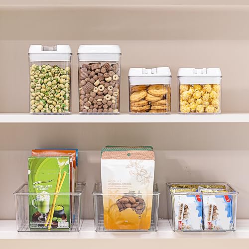 Vtopmart 2 Pack Food Storage Organizer Bins, Clear Plastic Bins for Pantry, Kitchen, Fridge, Cabinet Organization and Storage, 4 Compartment Holder Packets, Snacks, Pouches, Spice Packets - style: 2 Pack