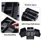 Joligrace Makeup Train Case Professional Adjustable - 6 Trays Cosmetic Cases Makeup Storage Organizer Box with Lock and Compartments 14 Inch Large Black - color: 3.Black