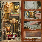 MiniCity Book Nook Kitwith Dust Cover and LED Light, 3D Wooden Puzzle Bookend Bookshelf Insert Decor for Teens and Adults (Saisons Café) - style: Saisons Café