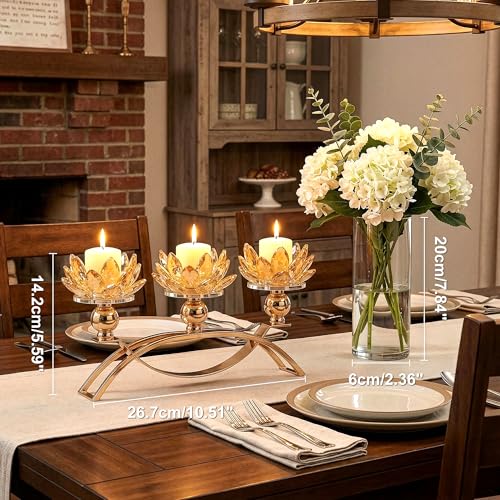 Crystal Candle Holders Lotus Candelabras Gold Arch Candlestick, Centerpiece Table, Home Hecor for Wedding, Dinning Room, Coffee Table, Kitchen, Living Room (26.7cmL, Tealight Candle) - color: Gold, size: 3-Arm