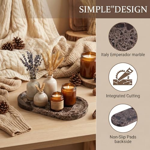 Dark Emperador Marble Vanity Tray for Bathroom Counter, 10"x5" Decorative Tray for Perfume, Candles, Stone Jewelry Dish Tray - color: Dark Emperador