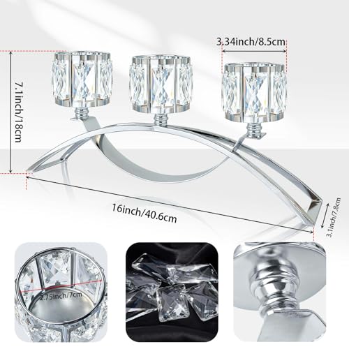 4 Pcs 3-Arm Crystal Tealight Candle Holders, Elegant Metal Arch Candlestick Centerpiece for Wedding, Party, Dining Room Table Decorations, Anniversary (4, Silver-3 Arm) - size: Silver-3 Arm