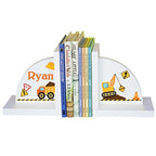 My Bambino Personalized Bookends Custom White Wood Book Ends for Children's Books | Baby Shower & Nursery Gift (Construction) - color: Construction