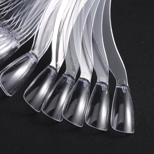 150 Pcs Nail Swatch Sticks with Ring, Clear Coffin Nail Tips for Nail Art Polish Practice Color Display, Acrylic False Nail Sample Sticks Nail tech Supplies for Home or Salon Use - color: Clear Coffin