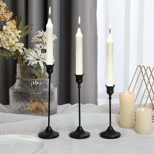 Black Candlestick Holders Set of 3, Metal Taper Candle Holders, Classic Decorative Candle Stick for Christmas, Wedding, Party, Dinner Tables,Home Décor - color: Black, size: 3PC