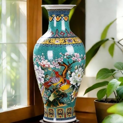 14" Jingdezhen Large Fishtail Ceramic Vase Golden Handmade Home Decorative Vase, Modern Luxury Accent for Living Room, Wedding, or Gift. Elegant Floral Arrangement Centerpiece. (Green) - color: Green