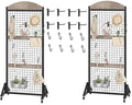 2 Packs Grid Wall Panel 5.7' x 2' FT Grid Display Rack with Wheels, Movable Gridwall Display Stand with 8 S-Shaped Hooks and 8 Garment Hooks, Floorstanding Wire Grid Rack, Greige and Black TCJ17P2BG - color: Greige and Black
