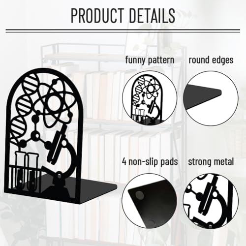 WADORN 1 Pair Science Decorative Bookends, Chemistry Experiment Heavy Duty Non-Skid Book Holder Stopper for Classroom Laboratory Study Room Chemistry Gift for Friend Professor Graduate Scientist - color: Science Chemistry