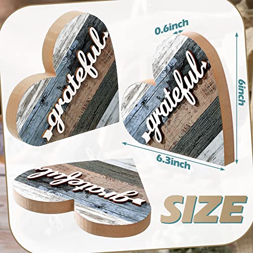 Jetec 2 Pcs Rustic Wooden Heart Table Decor, Daisy Farmhouse Home Decor, Bless This Home & Be Kind Sign for Living Room, Dining Room, Shelf & Mantel, Ideal Housewarming & Birthday Gift(Grateful Style) - style: Grateful Style