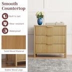 Fluted Nightstand, 23.7'' Wide Night Stand with 3 Drawers, Mid-Century Modern Bedside Table with Handles, Wood End Table for Bedroom, Oak - color: Oak