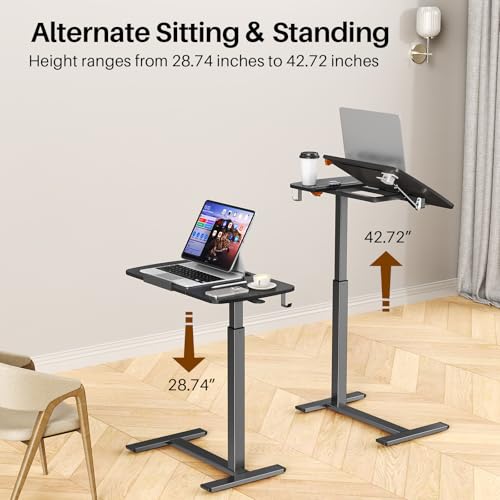 Overbed Bedside Table with Wheels,Tiltable Hospital Bed Table, Pneumatic Adjustable Overbed Table, Rolling Laptop Desk, Mobile Standing Desk for Bed, Couch, or Hospital Use - color: Black