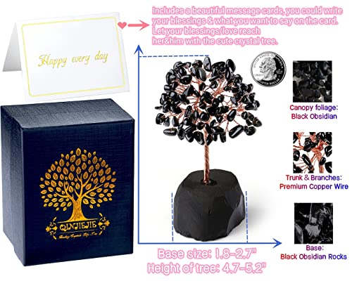 QINJIEJIE Black Obsidian Crystal Tree Healing Crystals Natural Stone Base Gemstone Tree Copper Wire Chakra Tree Life Tree Luck Tree Energy Desk Decor Spiritual Gift Meditation - color: Black Obsidian, size: 5.2 in