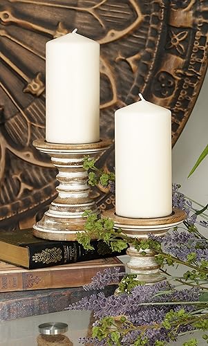 Deco 79 Mango Wood Solid Candle Holder, Set of 2 6"H, 5"W, Brown