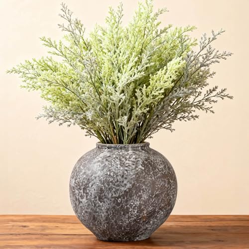 Rustic Black Stone Vase Home Decor - 6 in Ceramic Vintage Farmhouse Vases for Decor, Decorative Terracotta Round Clay vase for Living Room, Table, Shelf, Kichen Décor - style: 04 - Small Rustic Brush Black