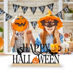 COCHIE Metal Happy Halloween Sign, Black Halloween Decorations for Home, Office, Shelf, Mantel, Indoor, Jack-o-lantern Decoration, Spooky Cat Bat Decor (Halloween) - style: Halloween