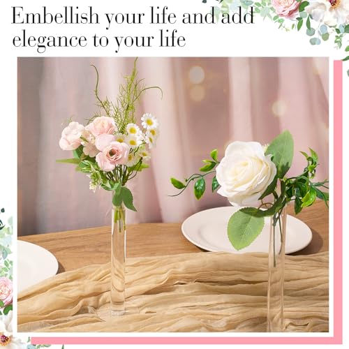 6 Pcs Cylinder Bud Vases for Centerpieces, 7.9" Acrylic Clear Small Tall Slim Flower Vases for Single Rose, Home Aesthetic Wedding Table Decorations for Party Desk Decor