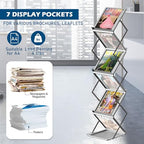 6 Pockets Foldable Literature Rack - Aluminum Magazine Rack, Brochure Catalog Display Stand with Carrying Bag for Exhibition, Trade Show, Office, Retail Store, Home - Silver