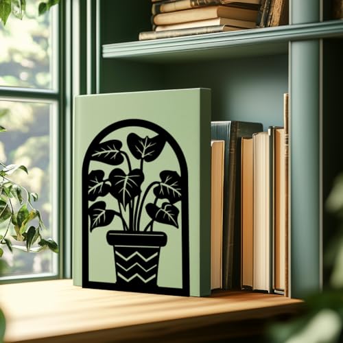 Plant Flowerpot Book Shelf Decorative Bookends for Shelves, Book Ends for Heavy Books, Flowerpot Shelf Metal Bookends for Desk Organizer, Office Library Decor Decorative Books for Home Decor - style: Leaf