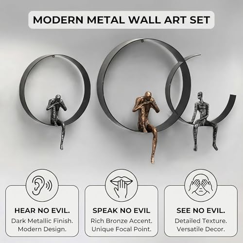 ZSKXJBPF Wall Decor, Metal & Resin 3D Wall Art, Minimalist Modern Art Work Ornaments, Thinker Wall Sculpture for Living Room Bedroom Kitchen Office Gift(3 Piece,39.9 Inch) - style: C