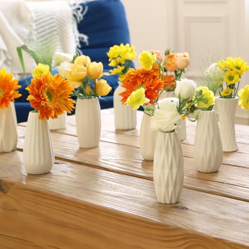 16packs Small White Ceramic Vases - Mini Flower Vases for Centerpieces, Boho Home Decor, White Bud Vase Set for Weddings Table Decor, Pampas Grass - color: White-set of 16