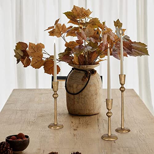 Antique Brass Iron Taper Candle Holder - Set of 3 Decorative Candle Stand, Candlestick Holder for Wedding, Dinning, Party - color: Antique Brass