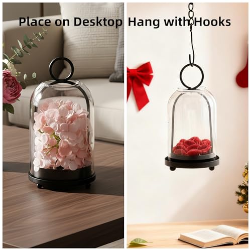 3 Pack Metal Candle Holders with Glass Dome, 5.5" & 4.7" & 3.9" Wide Black Candlestick Holders Set, Versatile Hurricane Lanterns Candleholders for Pillar Candle, Decorative Glass Display Dome Stands - color: Black