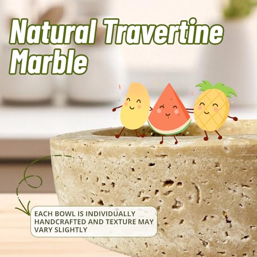 Natural Travertine Decorative Bowl, 7.87" x 2.16" Round Stone Fruit Bowl for Kitchen Counter, Modern Marble Key Bowl for Entryway Table, Stone Catchall Tray for Jewelry, Candy, Home Decor Centerpiece