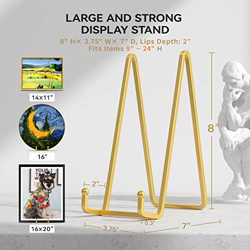 IPAME 8 Inch Large Plate Stands for Display - Metal Plate Holder Display Stand, Picture Stand for Book, Platter, Plaque, Photo Frame, Small Easel Tabletop Art Display (Gold 2 Pack) - size: 8 Inch