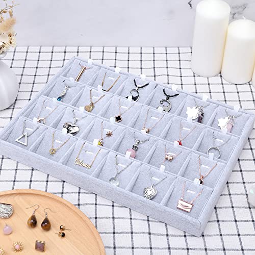 Mornajina 24 Grids Stackable Jewelry Tray Organizer with Removable Dividers, Velvet Jewelry Display Tray for Earrings Necklaces Bracelet Rings Display Showcase - Grey - color: Grey