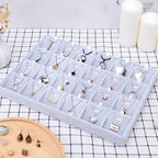 Mornajina 24 Grids Stackable Jewelry Tray Organizer with Removable Dividers, Velvet Jewelry Display Tray for Earrings Necklaces Bracelet Rings Display Showcase - Grey - color: Grey