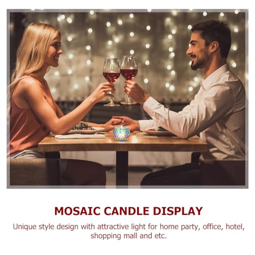 Amosfun Handmade Stained Glass Candle Holder 3.14X3.14X2.36In Colorful Mosaic Table Candlestick for Home Decoration and Festival Use